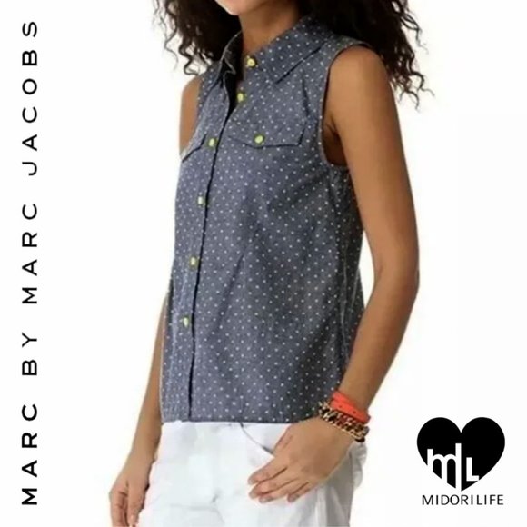 MARC BY MARC JACOBS Dotty Chambray Sleeveless Button Down - Picture 1 of 8